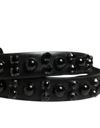 Dolce & Gabbana Men Black Calf Embellished Metal Buckle Belt - Zeiniez