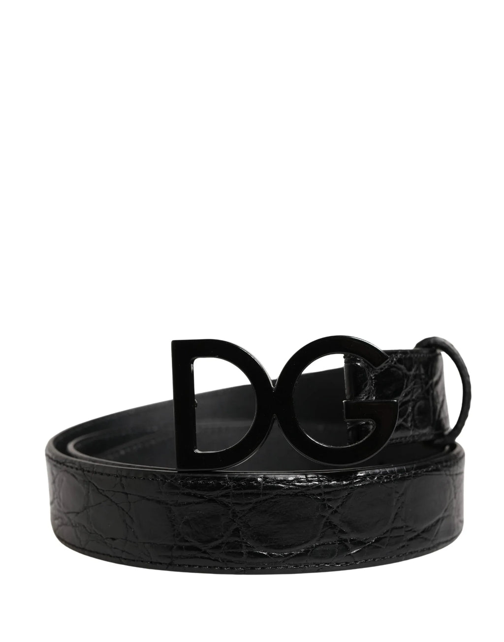 Dolce & Gabbana Men Black Exotic Leather Logo Buckle Belt - Zeiniez