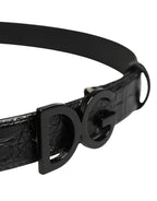 Dolce & Gabbana Men Black Exotic Leather Logo Buckle Belt - Zeiniez