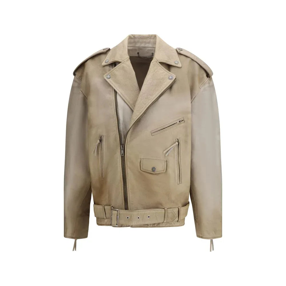 Golden Goose Beige Buffalo Leather Biker Jacket - Zeiniez