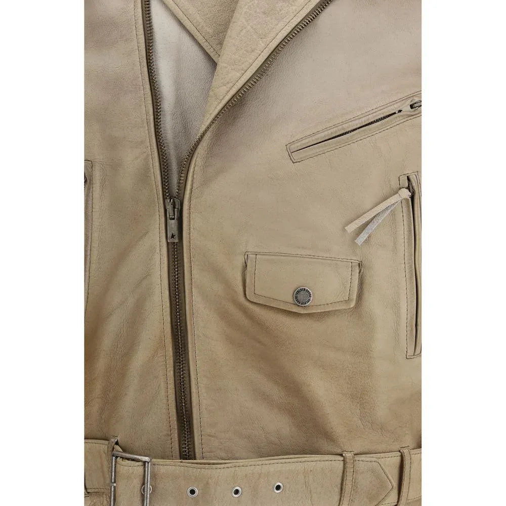 Golden Goose Beige Buffalo Leather Biker Jacket - Zeiniez