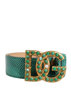 Dolce & Gabbana Green Leather DG Logo Embellished Buckle Belt - Zeiniez