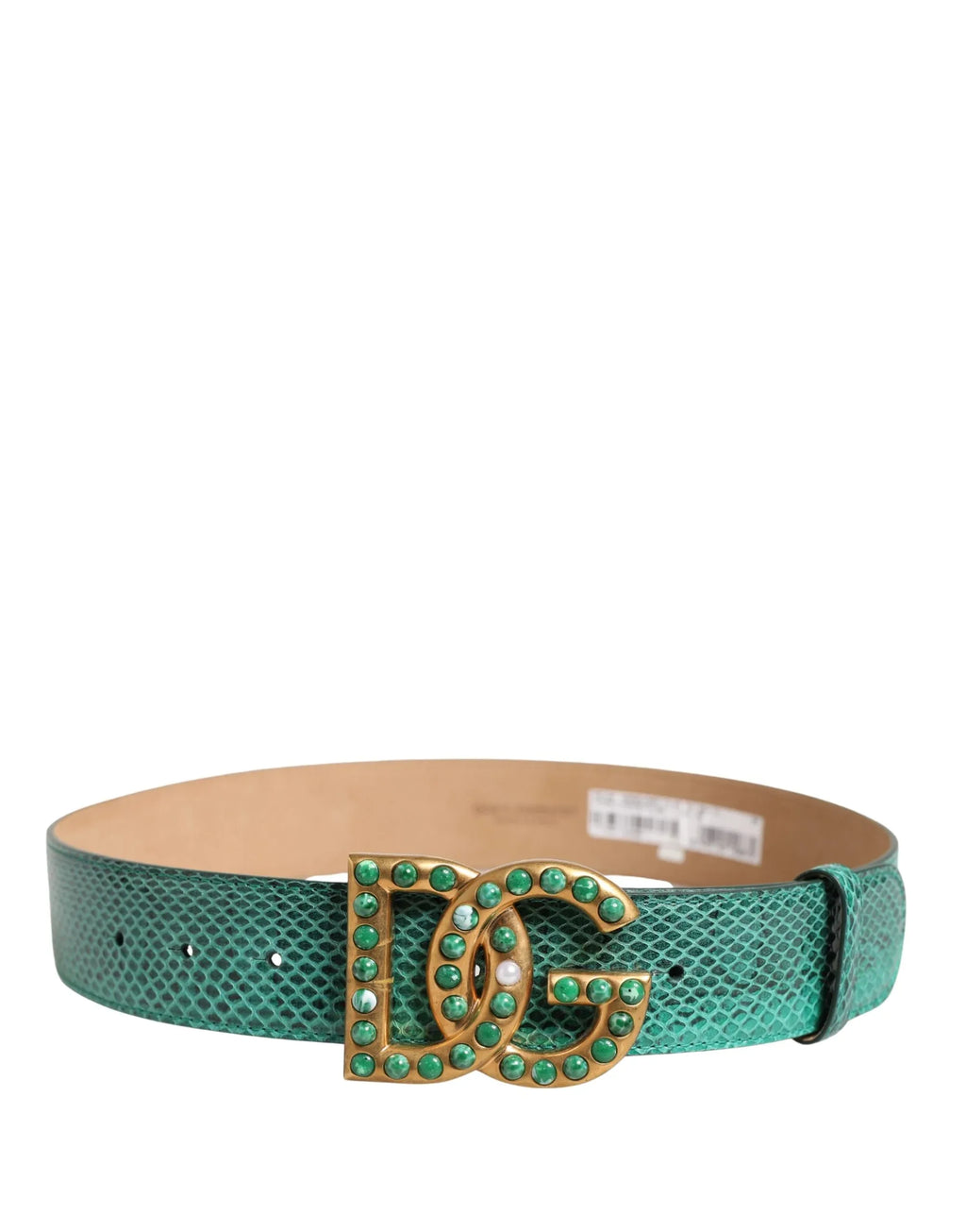 Dolce & Gabbana Green Leather DG Logo Embellished Buckle Belt - Zeiniez