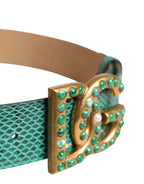 Dolce & Gabbana Green Leather DG Logo Embellished Buckle Belt - Zeiniez
