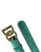 Dolce & Gabbana Green Leather DG Logo Embellished Buckle Belt - Zeiniez