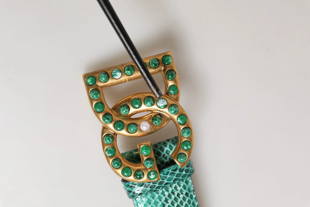 Dolce & Gabbana Green Leather DG Logo Embellished Buckle Belt - Zeiniez