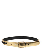 Dolce & Gabbana Gold Leather Black Crystals Metal Buckle Belt - Zeiniez