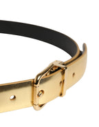 Dolce & Gabbana Gold Leather Black Crystals Metal Buckle Belt - Zeiniez