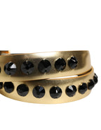 Dolce & Gabbana Gold Leather Black Crystals Metal Buckle Belt - Zeiniez