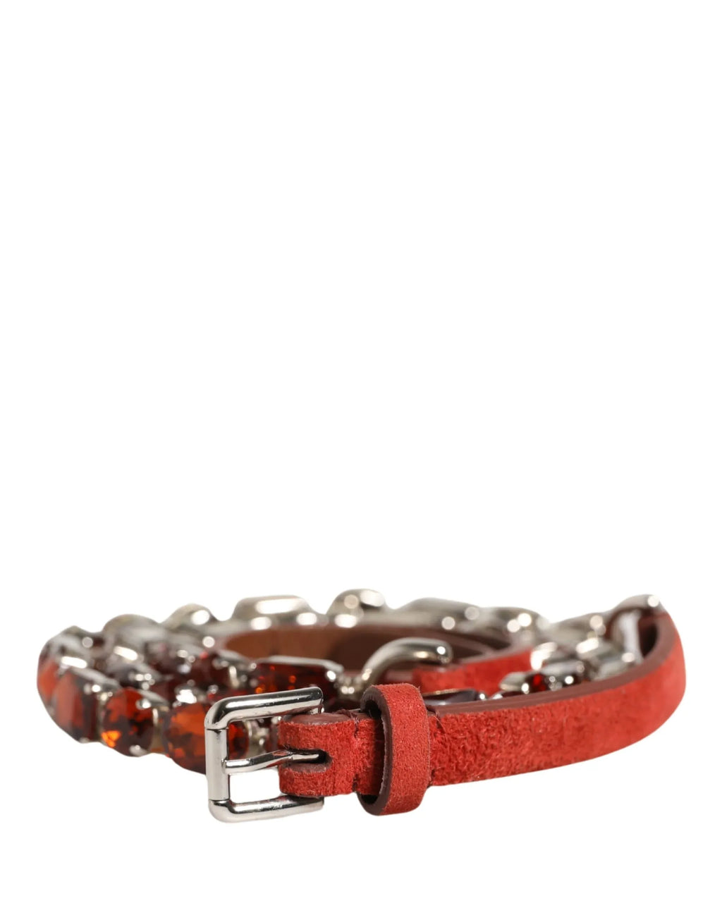 Dolce & Gabbana Red Velvet Crystals Chain Embellished Belt - Zeiniez