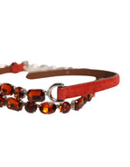 Dolce & Gabbana Red Velvet Crystals Chain Embellished Belt