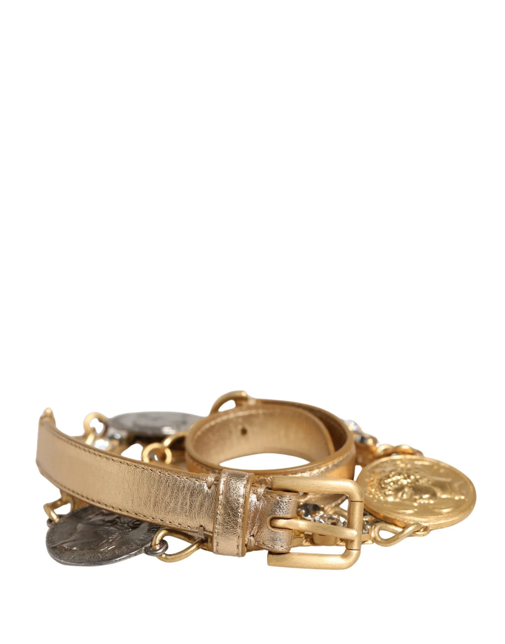 Dolce & Gabbana Gold Brass Chain Coin Embellished Metal Buckle Belt - Zeiniez