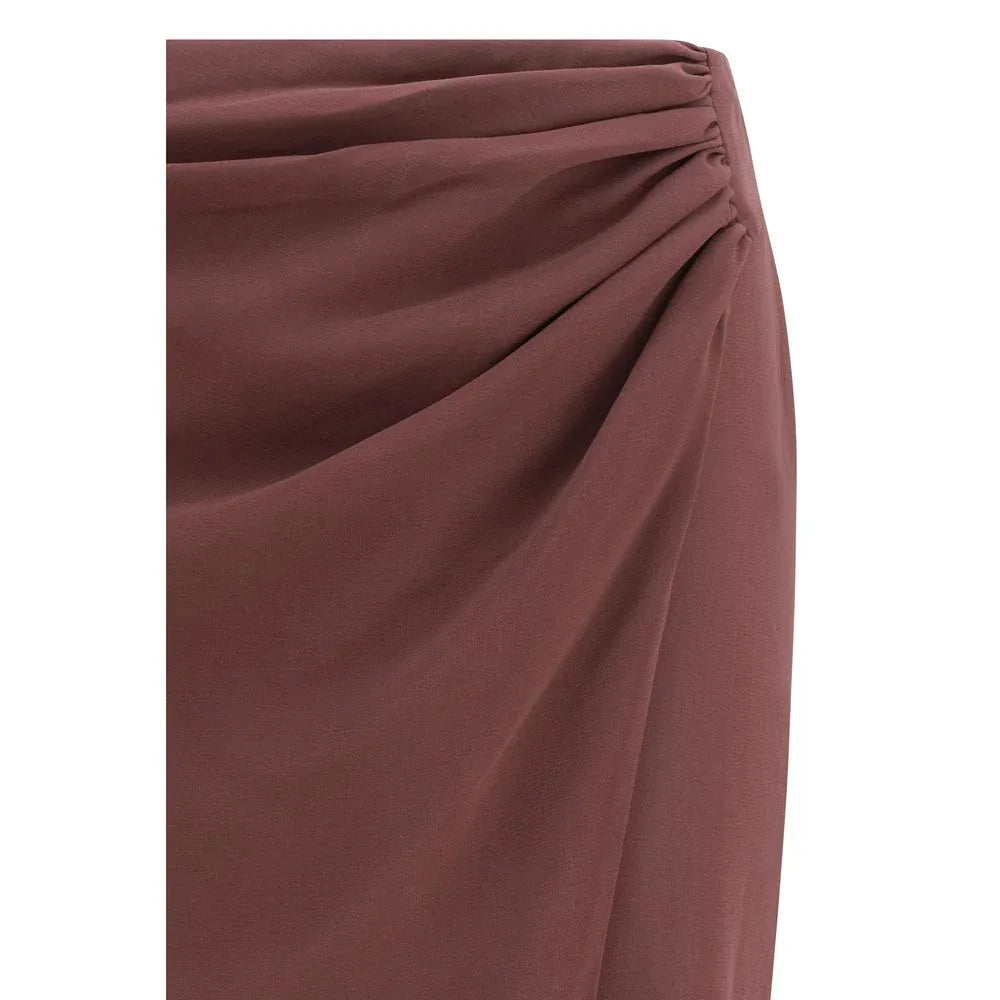 The Andamane Brown Silk Midi Skirt - Zeiniez