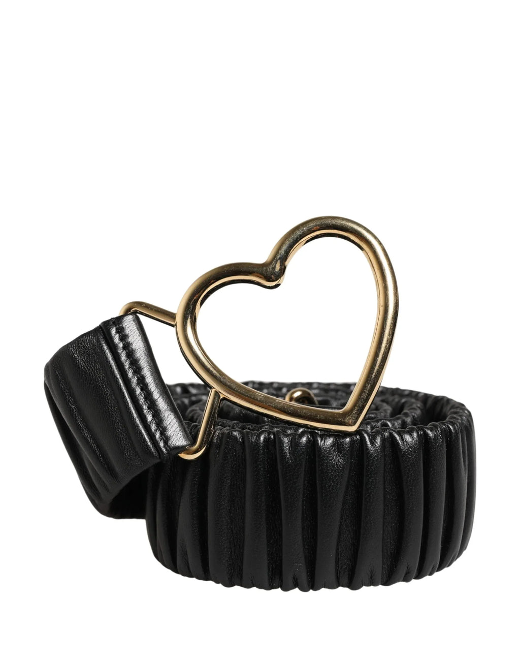 Dolce & Gabbana Black Leather Gold Heart Metal Buckle Belt - Zeiniez