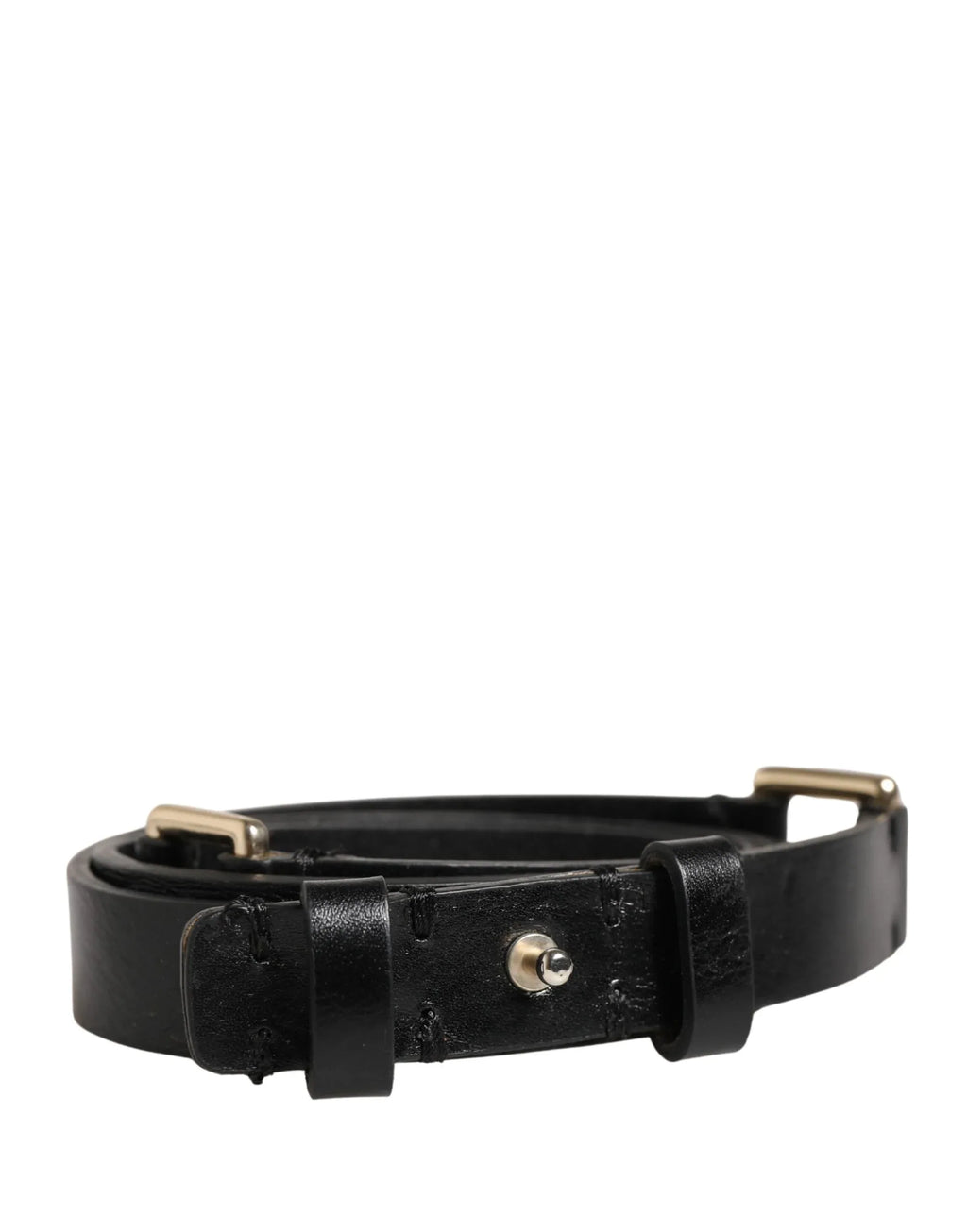 GF Ferre Black Leather Thin Gold Metal Brass Buckle Waist Belt - Zeiniez