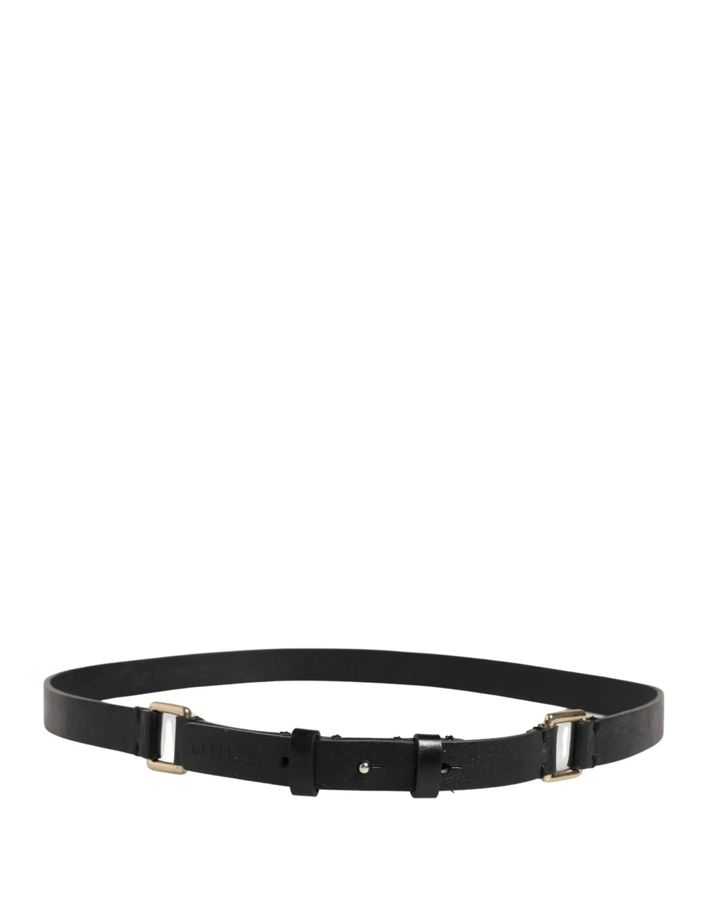 GF Ferre Black Leather Thin Gold Metal Brass Buckle Waist Belt - Zeiniez