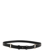 GF Ferre Black Leather Thin Gold Metal Brass Buckle Waist Belt - Zeiniez