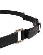 GF Ferre Black Leather Thin Gold Metal Brass Buckle Waist Belt - Zeiniez