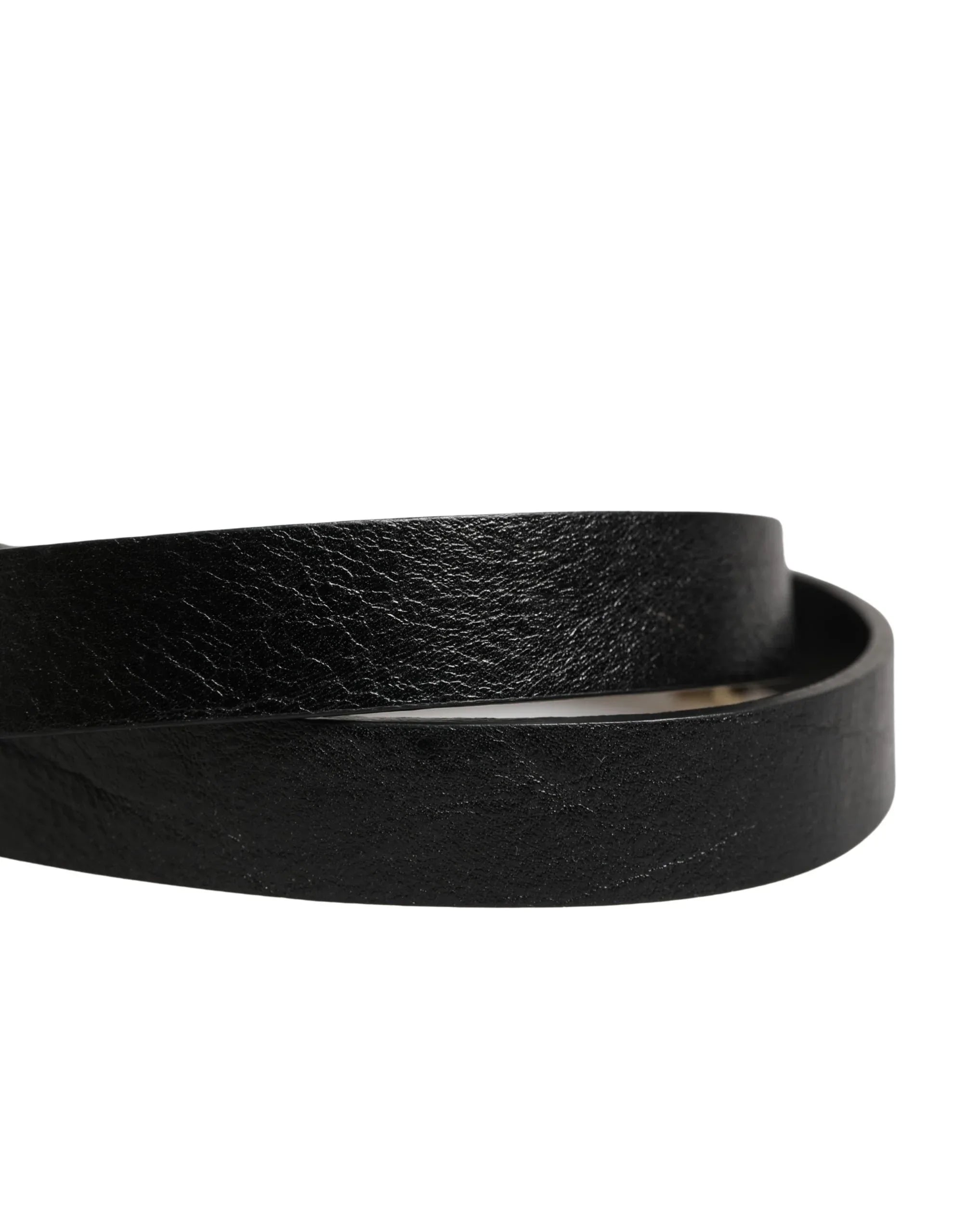 GF Ferre Black Leather Thin Gold Metal Brass Buckle Waist Belt - Zeiniez