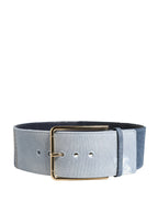 Dolce & Gabbana Blue Two Tone Denim Gold Metal Buckle Belt - Zeiniez