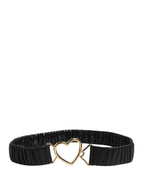 Dolce & Gabbana Black Leather Gold Heart Metal Buckle Belt - Zeiniez