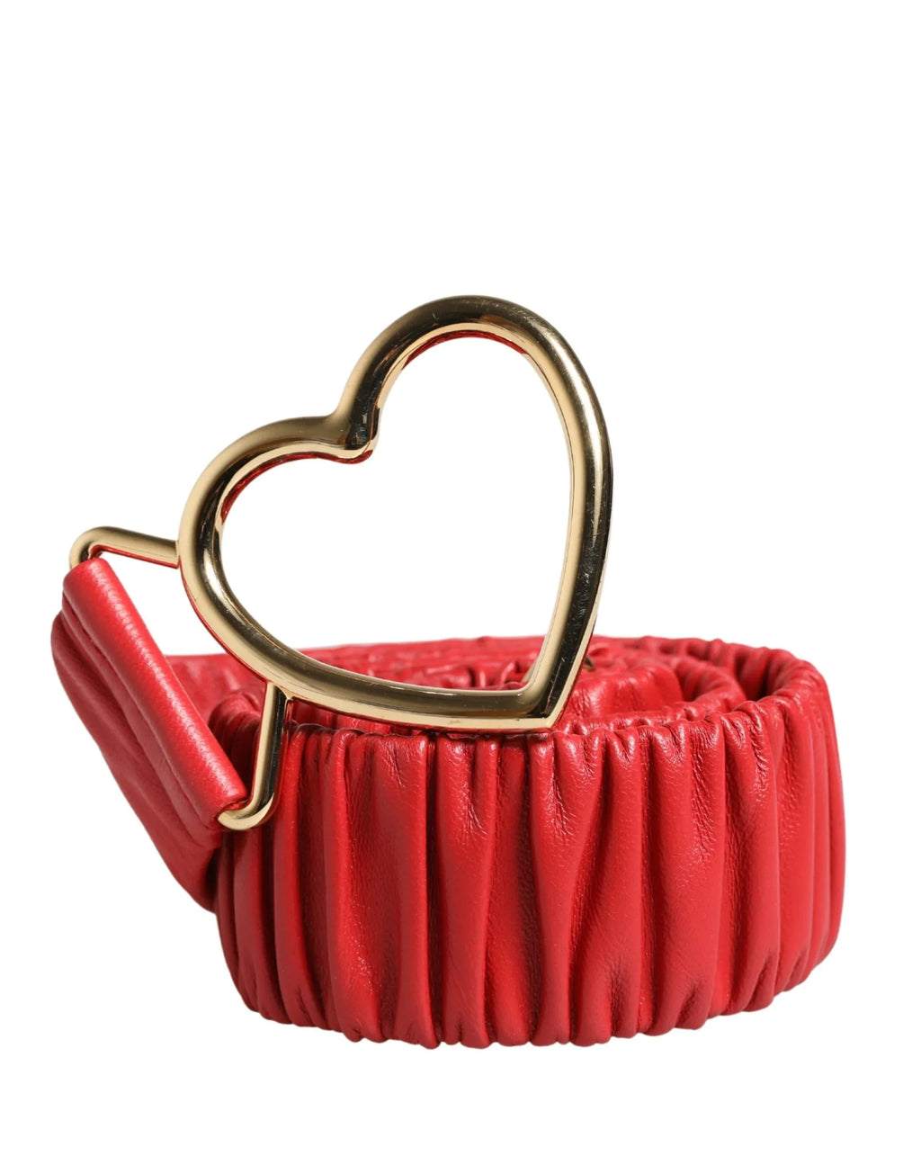 Dolce & Gabbana Red Leather Gold Heart Metal Buckle Belt - Zeiniez