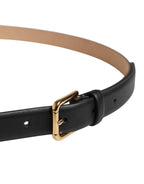 Dolce & Gabbana Black Classic Leather Gold Metal Buckle Belt - Zeiniez