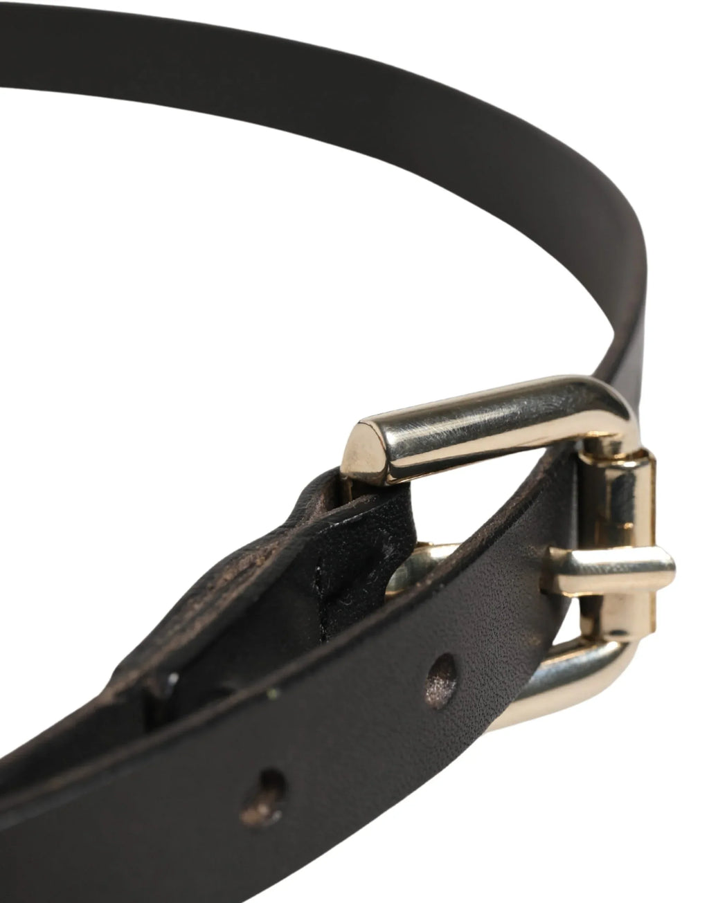 GF Ferre Black Leather Slim Gold Tone Buckle Waist Men Belt - Zeiniez