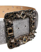 Dolce & Gabbana Silver Leather Crystal Metal Buckle Belt