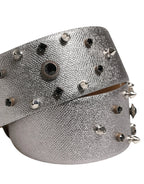 Dolce & Gabbana Silver Leather Crystal Metal Buckle Belt - Zeiniez