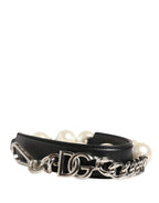 Dolce & Gabbana Black Leather Silver Chain Bag Accessory Shoulder Strap - Zeiniez