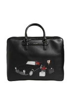 Dolce & Gabbana Black Car Man Applique Leather Weekender Borse Bag - Zeiniez