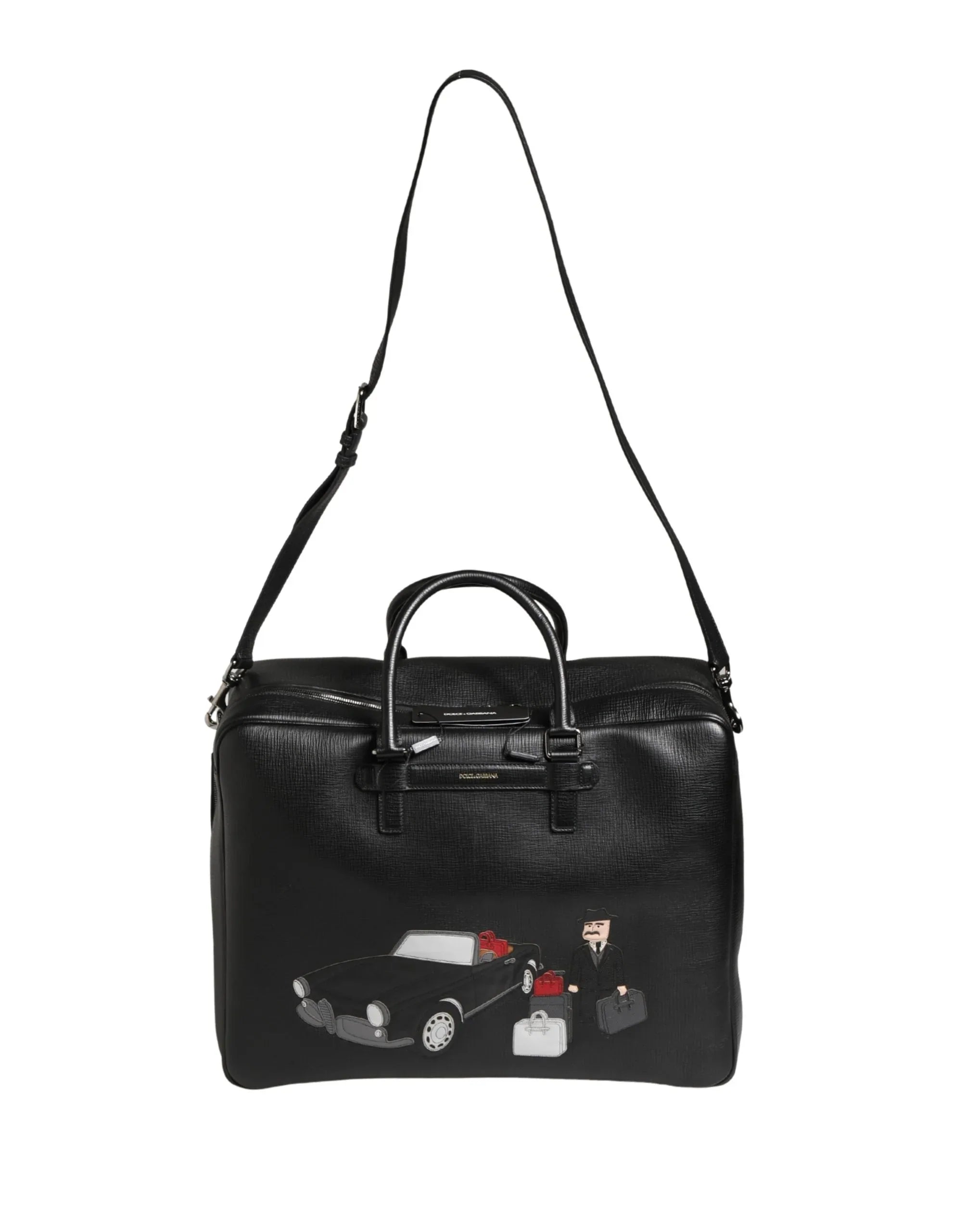 Dolce & Gabbana Black Car Man Applique Leather Weekender Borse Bag - Zeiniez