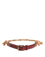 Dolce & Gabbana Red Leather Daisy Crystal Embellished Waist Belt - Zeiniez