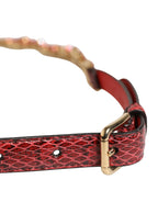 Dolce & Gabbana Red Leather Daisy Crystal Embellished Waist Belt - Zeiniez