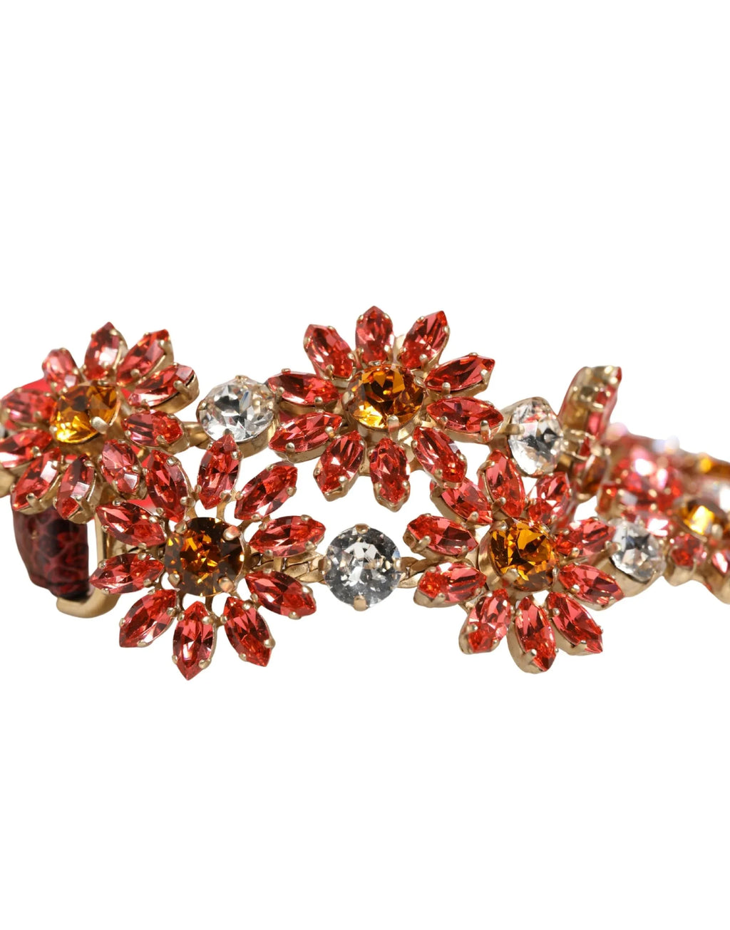 Dolce & Gabbana Red Leather Daisy Crystal Embellished Waist Belt - Zeiniez