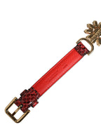 Dolce & Gabbana Red Leather Daisy Crystal Embellished Waist Belt - Zeiniez