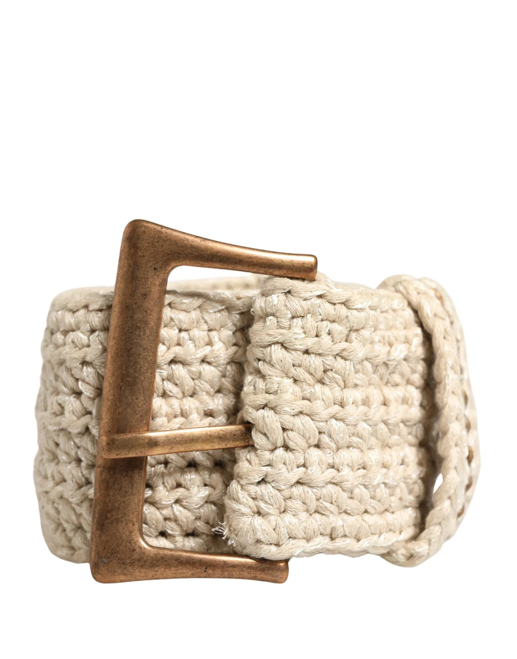 Ermanno Scervino Beige Woven Vintage Metal Buckle Waist Belt - Zeiniez