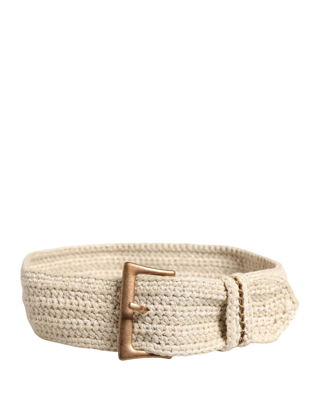 Ermanno Scervino Beige Woven Vintage Metal Buckle Waist Belt - Zeiniez