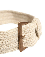 Ermanno Scervino Beige Woven Vintage Metal Buckle Waist Belt - Zeiniez