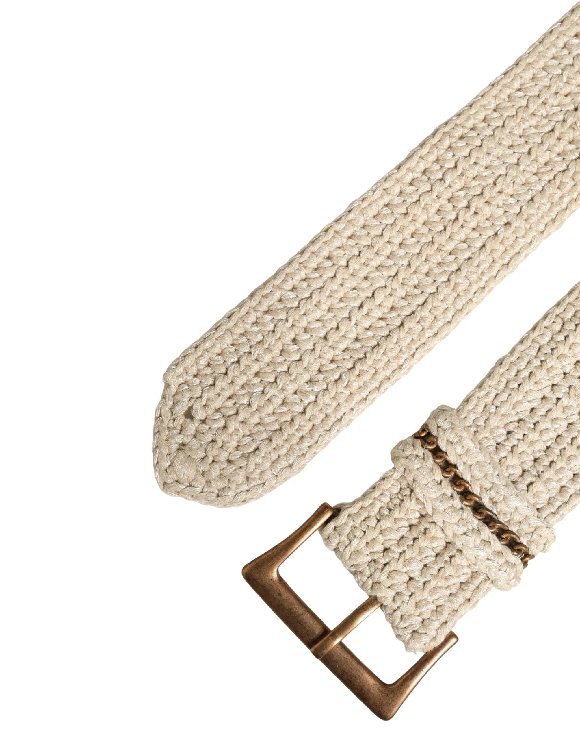 Ermanno Scervino Beige Woven Vintage Metal Buckle Waist Belt - Zeiniez