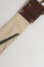 Ermanno Scervino Beige Brown Leather Canvas Metal Buckle Belt - Zeiniez