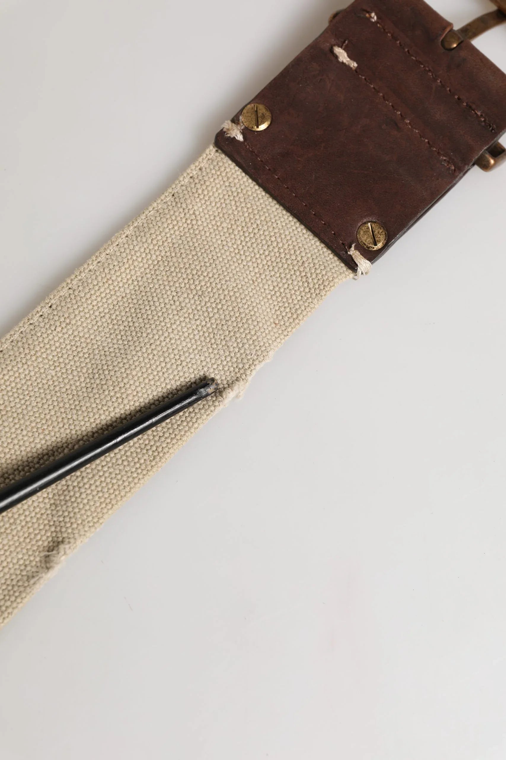 Ermanno Scervino Beige Brown Leather Canvas Metal Buckle Belt - Zeiniez