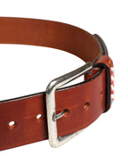 GF Ferre Bordeaux Wide Leather Waist Gold Silver Buckle Belt - Zeiniez