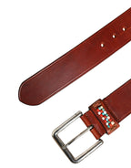 GF Ferre Bordeaux Wide Leather Waist Gold Silver Buckle Belt - Zeiniez