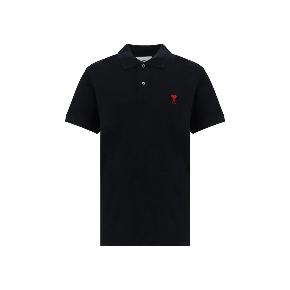 Ami Paris Black Cotton Polo Shirt - Zeiniez