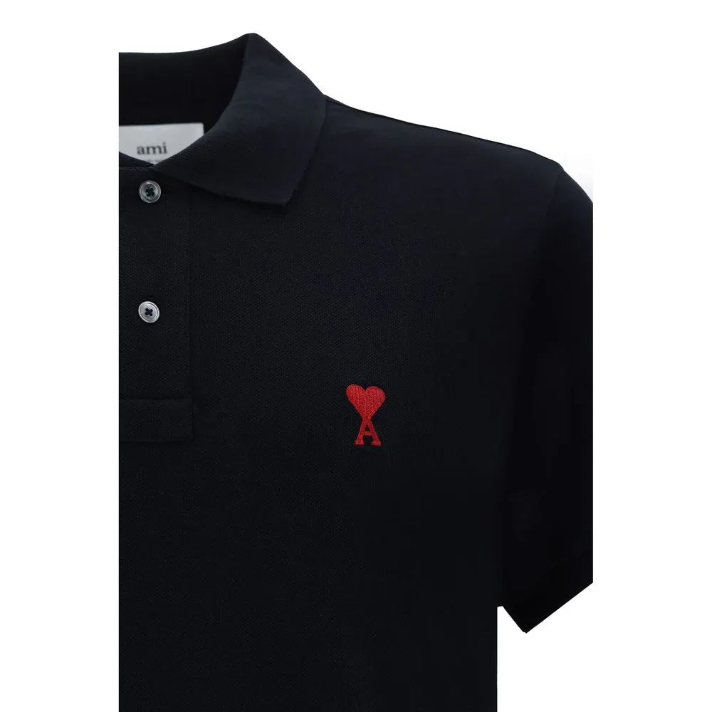 Ami Paris Black Cotton Polo Shirt - Zeiniez