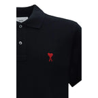 Ami Paris Black Cotton Polo Shirt - Zeiniez