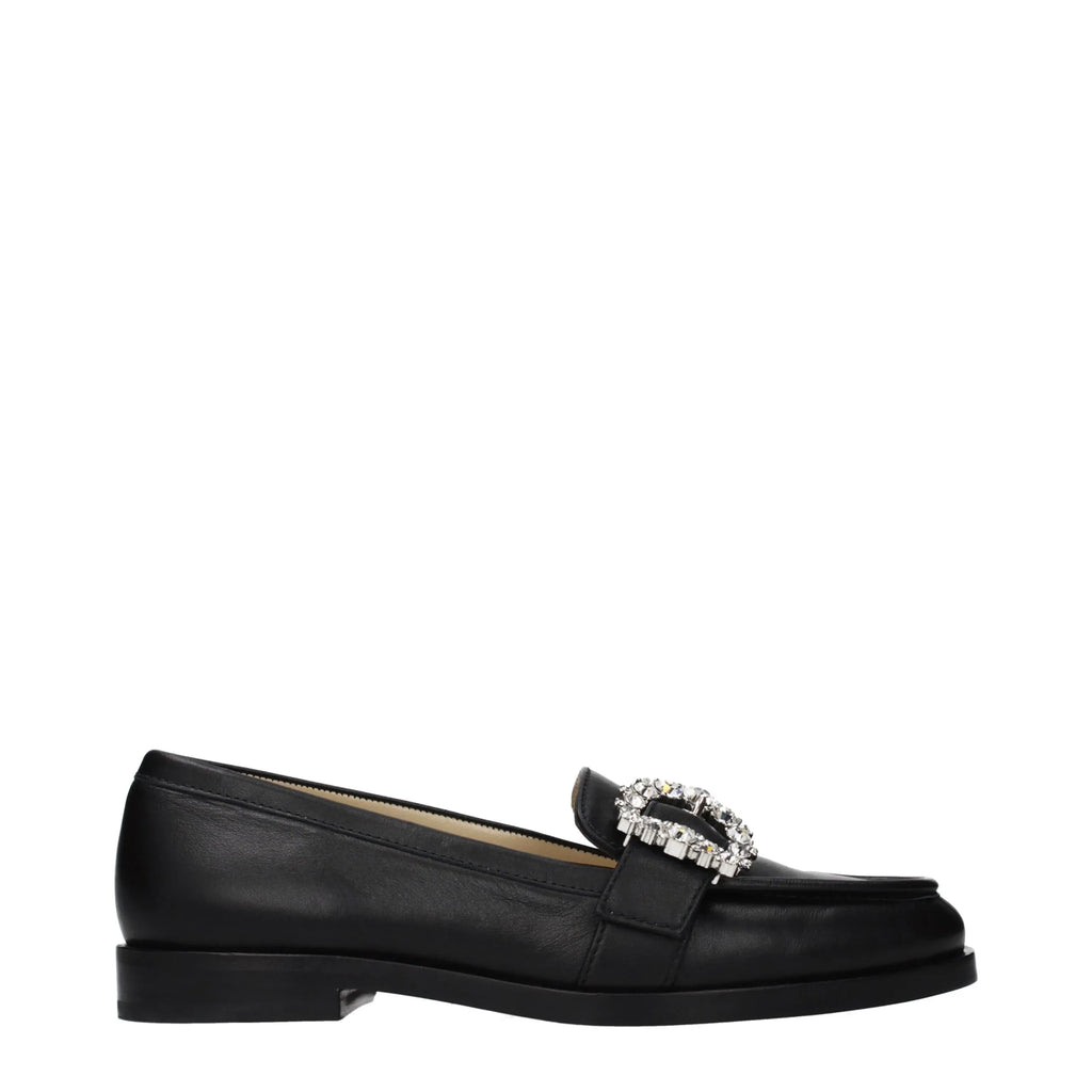 Jimmy Choo Black Leather Slip-On Loafers - Zeiniez