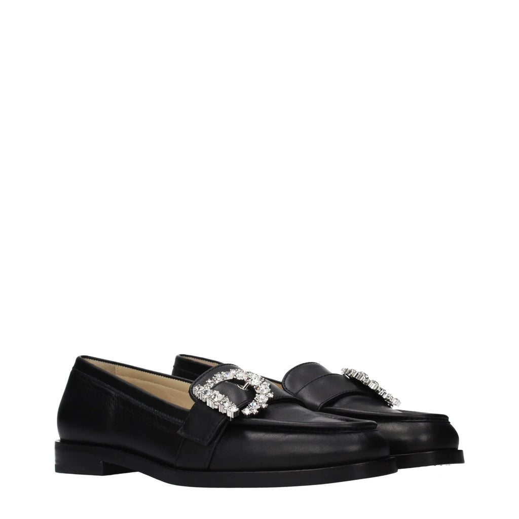 Jimmy Choo Black Leather Slip-On Loafers - Zeiniez